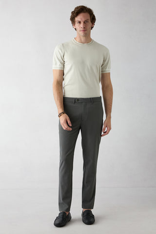  Koyu Haki Tapered Slim Fit Çizgili Likralı Spor Pantolon