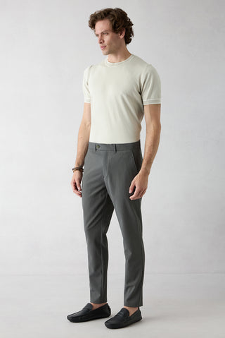  Koyu Haki Tapered Slim Fit Çizgili Likralı Spor Pantolon