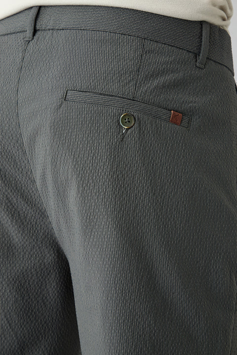 Koyu Haki Tapered Slim Fit Likralı Gofreli Çizgili Pantolon