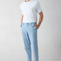 Havacı Mavi Tapered Fit Beli Lastikli Çizgili Likralı Yan Cepli Kanvas / Chino Pantolon