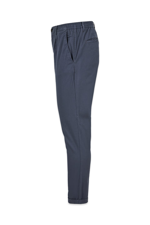 Koyu Antrasit Tapered Fit Beli Lastikli Çizgili Likralı Yan Cepli Kanvas / Chino Pantolon