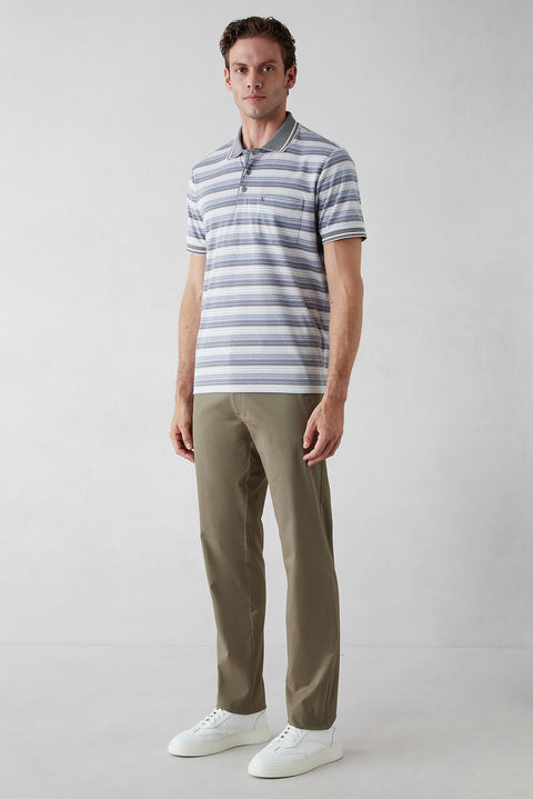 Mid Khaki Regular Fit Standard Cut Cotton Sport Trousers