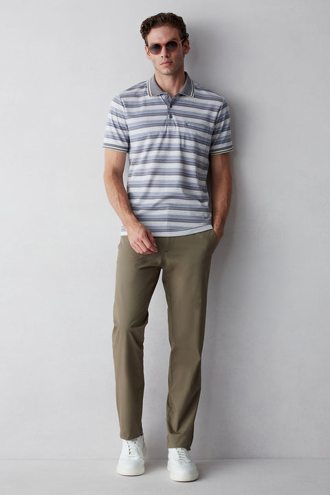 Mid Khaki Regular Fit Standard Cut Cotton Sport Trousers
