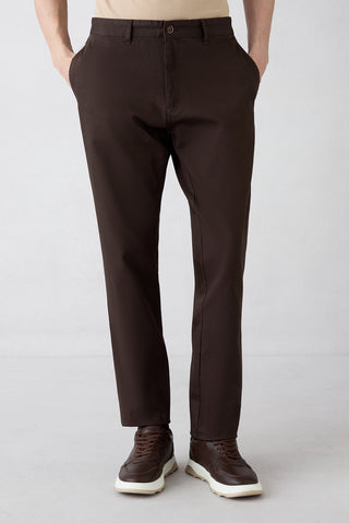  Koyu Kahve 6 Drop Regular Fit Standart Kesim Desenli Yan Cepli Likralı Kanvas / Chino Pantolon