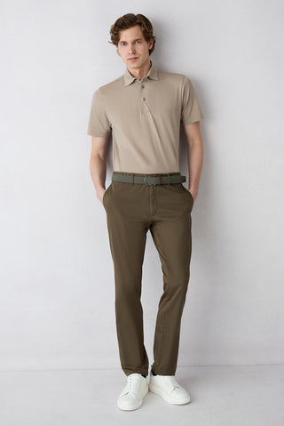  Orta Haki 6 Drop Regular Fit Standart Kesim Desenli Yan Cepli Likralı Kanvas / Chino Pantolon