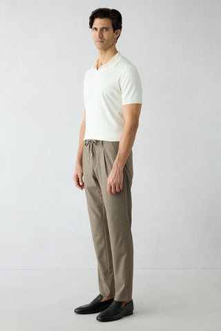  Açık Vizon Regular Straight Fit Likralı Yandan Cepli Beli İpli Pileli Pantolon
