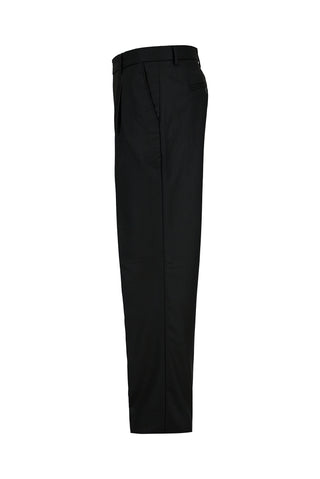  Siyah Straight Wide Leg Yan Cepli Pileli Likralı Kanvas / Chino Pantolon