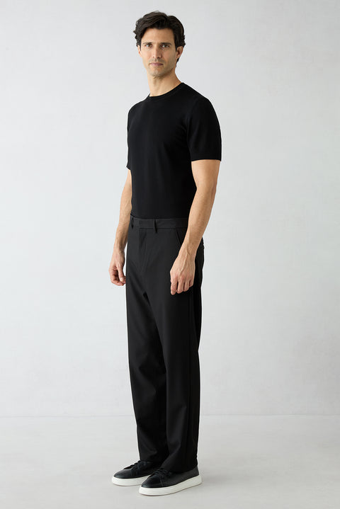 Black Straight Relaxed Fit Cotton Sports Pants