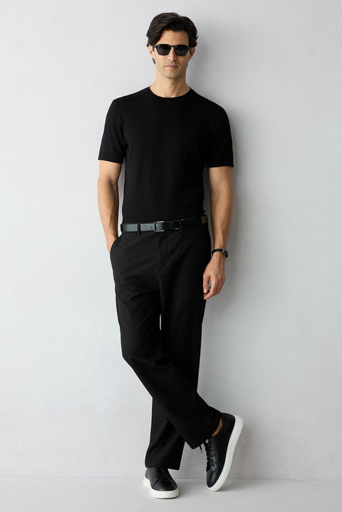 Black Straight Relaxed Fit Cotton Sports Pants