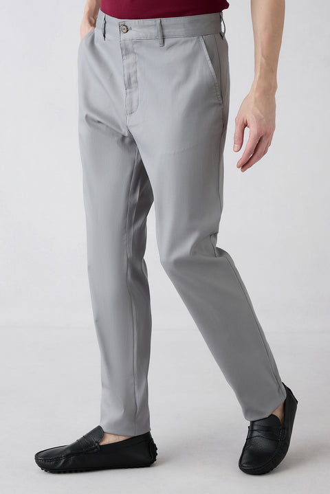 Orta Gri Relaxed Fit Rahat Kesim Lyocell Karışımlı Yandan Cep Kanvas / Chino Pantolon