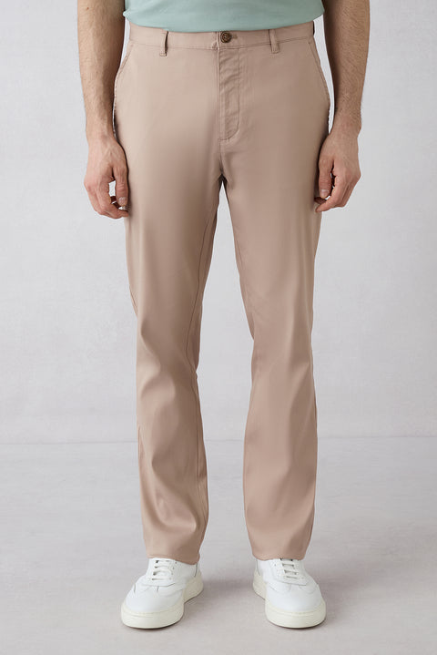 Orta Bej Relaxed Fit Rahat Kesim Lyocell Karışımlı Yandan Cep Kanvas / Chino Pantolon
