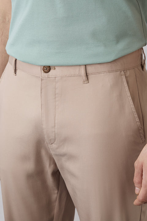Orta Bej Relaxed Fit Rahat Kesim Lyocell Karışımlı Yandan Cep Kanvas / Chino Pantolon