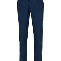 Mid Indigo Regular Straight Fit Elasticated Drawstring Pleated Lycra Jogger Trousers