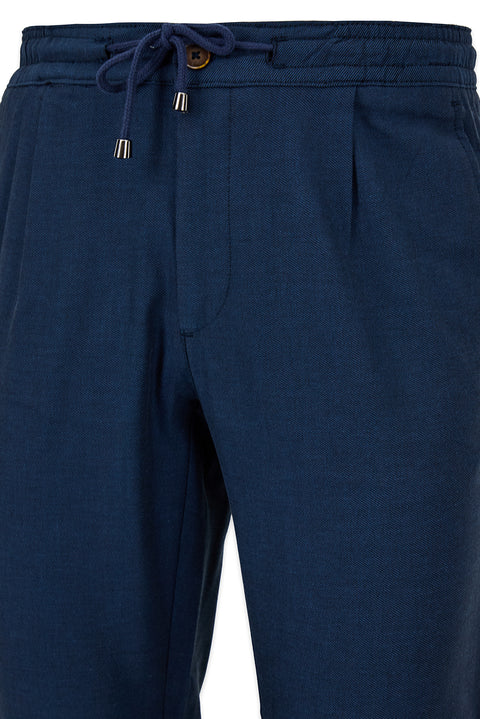 Mid Indigo Regular Straight Fit Elasticated Drawstring Pleated Lycra Jogger Trousers