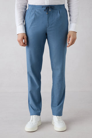  Mavi Regular Straight Fit Beli Lastikli İpli Pileli Likralı Jogger Pantolon