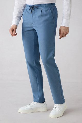  Mavi Regular Straight Fit Beli Lastikli İpli Pileli Likralı Jogger Pantolon