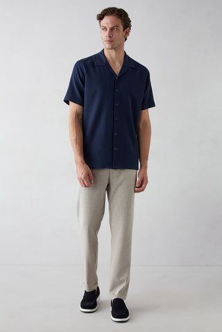  Açık Vizon Tapered Fit Keten Karışımlı Yan Cepli Pileli Kanvas / Chino Pantolon