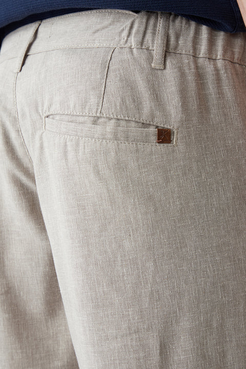 Açık Vizon Tapered Fit Keten Karışımlı Yan Cepli Pileli Kanvas / Chino Pantolon
