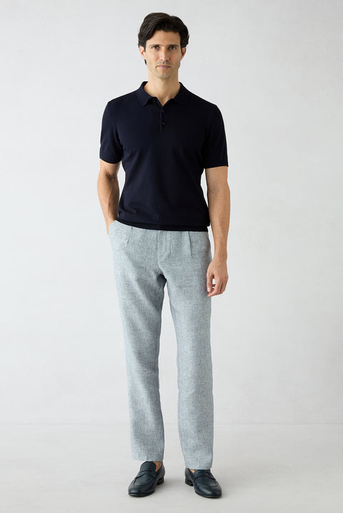 Medium Navy Regular Straight Fit Linen Sports Pants