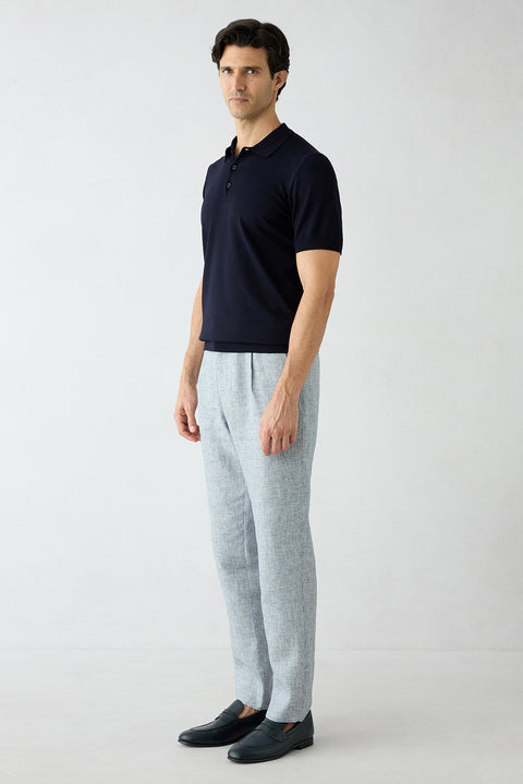 Medium Navy Regular Straight Fit Linen Sports Pants