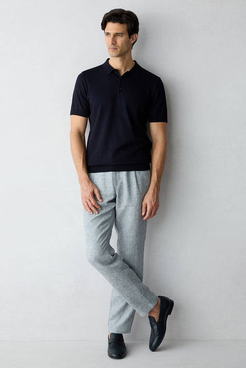 Medium Navy Regular Straight Fit Linen Sports Pants