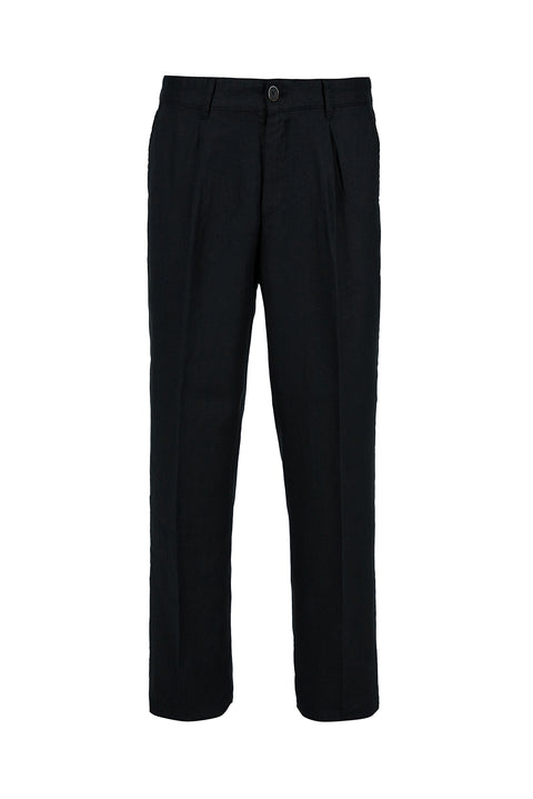 Black Straight Wide Leg Linen Sport Pants