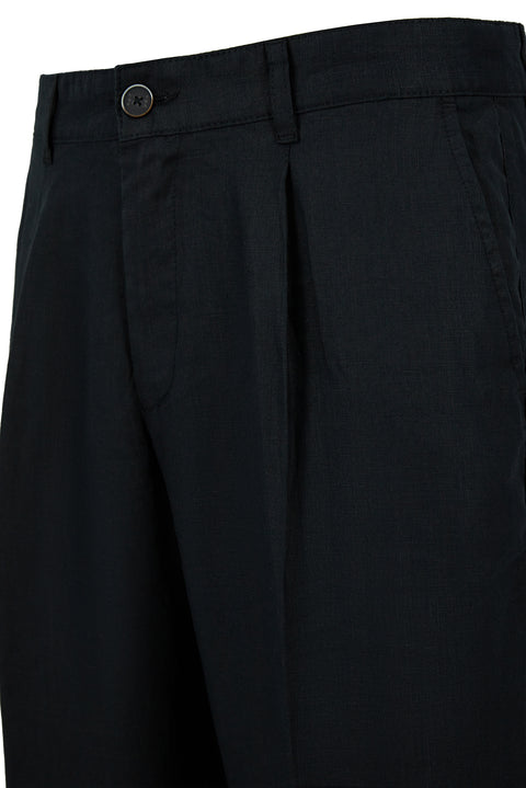 Black Straight Wide Leg Linen Sport Pants