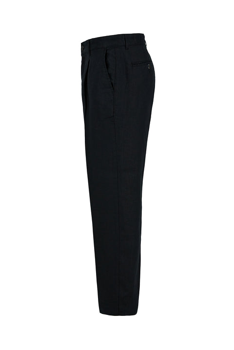 Black Straight Wide Leg Linen Sport Pants