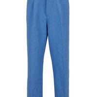 Blue Straight Wide Leg Linen Sport Pants