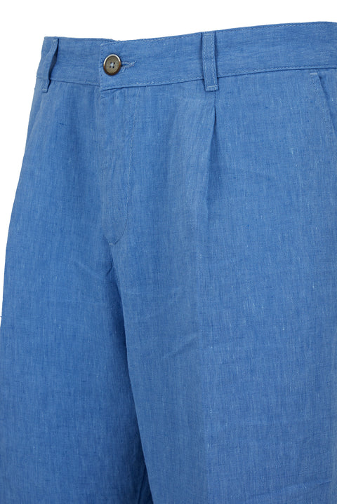 Blue Straight Wide Leg Linen Sport Pants