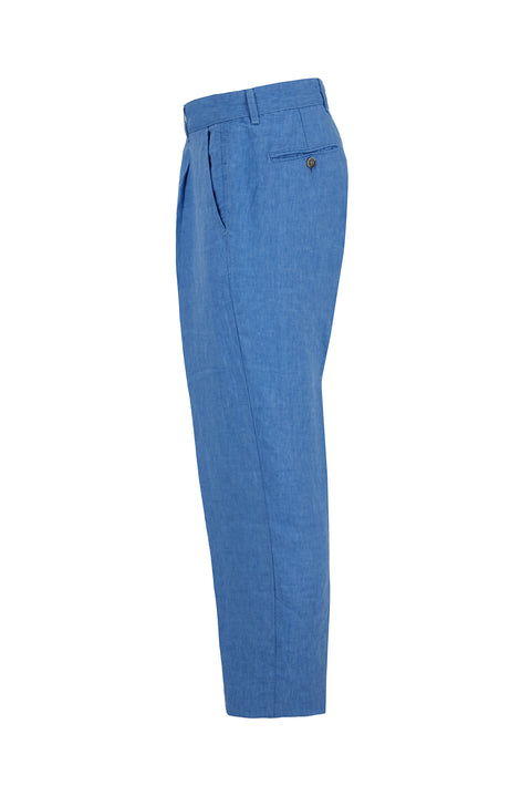 Blue Straight Wide Leg Linen Sport Pants