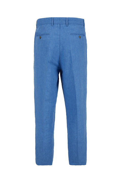 Blue Straight Wide Leg Linen Sport Pants
