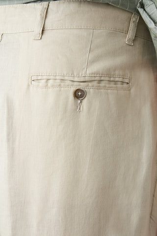  Açık Bej Straight Wide Leg Yan Cepli %100 Keten Pantolon