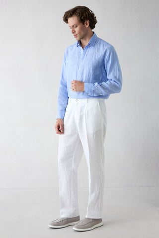  Beyaz Straight Wide Leg Keten Spor Pantolon