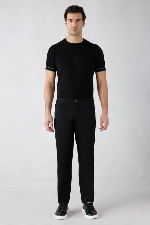Siyah Regular Fit Standart Kesim 5 Cep Pamuklu Düz Likralı Kanvas / Chino Pantolon