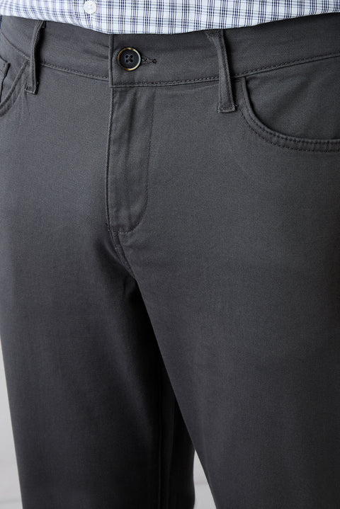 Orta Gri Regular Fit Standart Kesim 5 Cep Pamuklu Düz Likralı Kanvas / Chino Pantolon