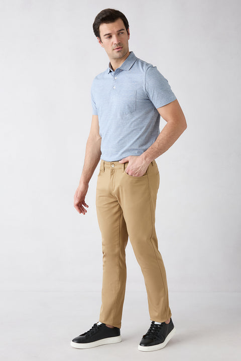 Açık Bej Slim Fit Dar Kesim 5 Cep Pamuklu Düz Likralı Kanvas / Chino Pantolon