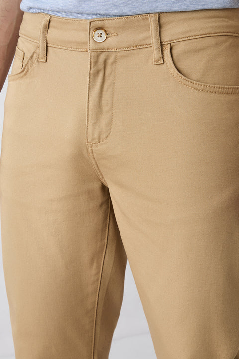 Açık Bej Slim Fit Dar Kesim 5 Cep Pamuklu Düz Likralı Kanvas / Chino Pantolon
