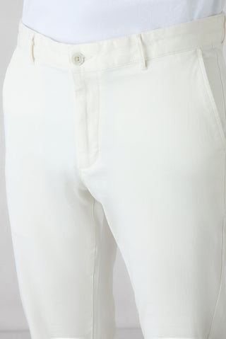  Kırık Beyaz 4 Drop Relaxed Fit Rahat Kesim Lyocell Karışımlı Yan Cepli Kanvas / Chino Pantolon