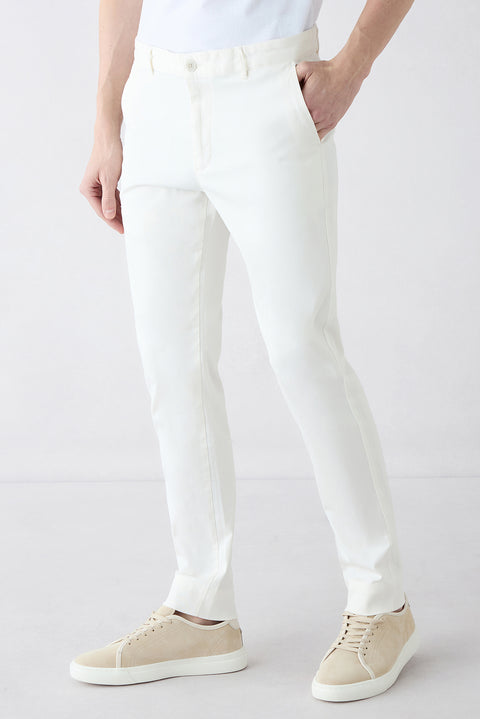 Kırık Beyaz Relaxed Fit Rahat Kesim Lyocell Karışımlı Yan Cepli Kanvas / Chino Pantolon