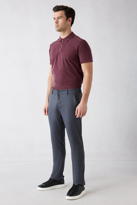 Koyu Antrasit Relaxed Fit Rahat Kesim Lyocell Karışımlı Yan Cepli Kanvas / Chino Pantolon