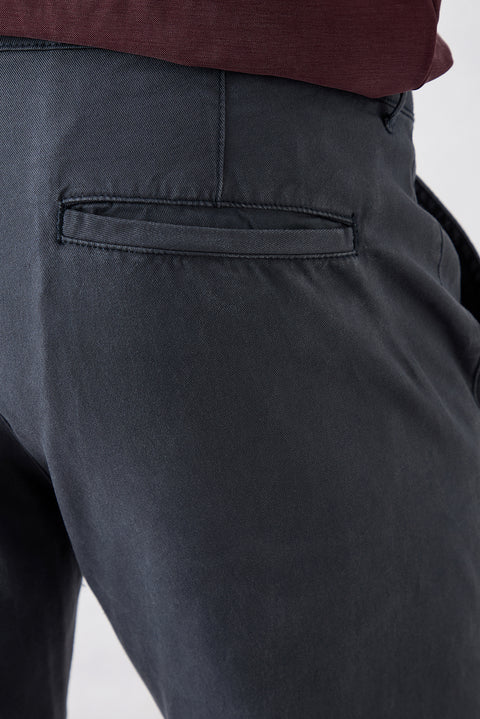 Koyu Antrasit Slim Fit Dar Kesim Lyocell Karışımlı Yan Cepli Kanvas / Chino Pantolon