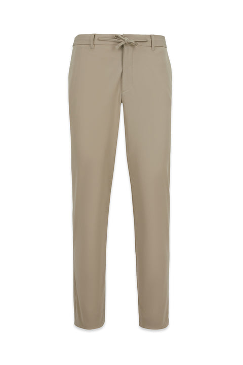 Mid Beige Regular Fit Standard Cut Lycra Elasticated Waist Drawstring Bagged Trousers