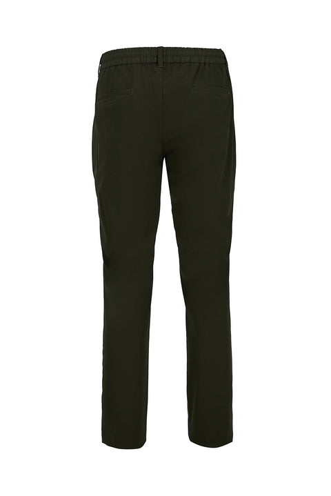Medium Khaki Regular Fit Standard Cut Lycra Elasticated Waist Drawstring Bagged Trousers