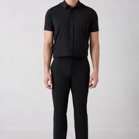 Black 6 Drop Regular Fit Standard Cut Lycra Pants with Drawstring Elastic Waist Sports Bag