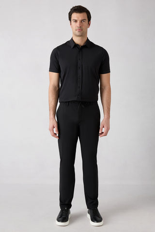  Siyah Techno-Line Regular Fit Standart Kesim Çantalı Likralı Beli Lastikli İpli Chino / Kanvas Pantolon