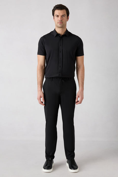 Black 6 Drop Regular Fit Standard Cut Lycra Pants with Drawstring Elastic Waist Sports Bag