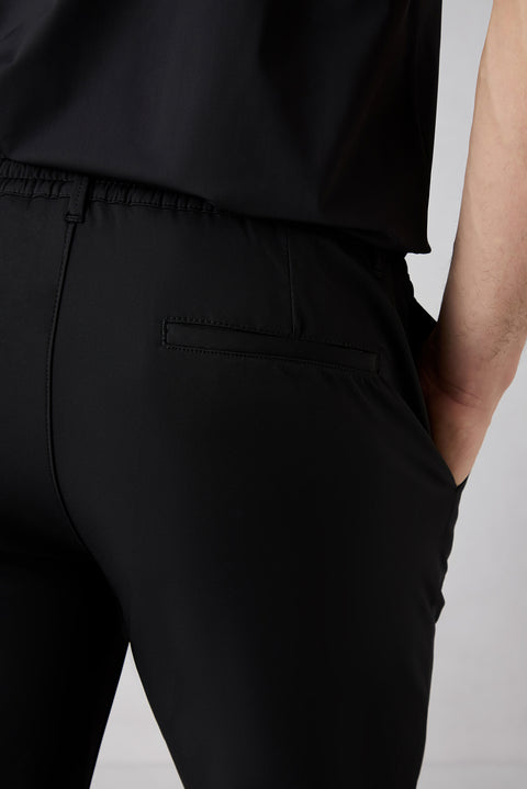 Black 6 Drop Regular Fit Standard Cut Lycra Pants with Drawstring Elastic Waist Sports Bag