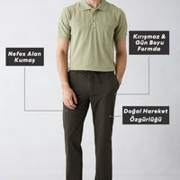 Koyu Haki Techno-Line Regular Fit Standart Kesim Çantalı Likralı Beli İpli Chino / Kanvas Pantolon