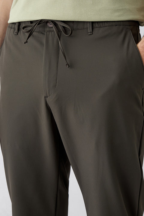 Koyu Haki Techno-Line Regular Fit Standart Kesim Çantalı Likralı Beli İpli Chino / Kanvas Pantolon